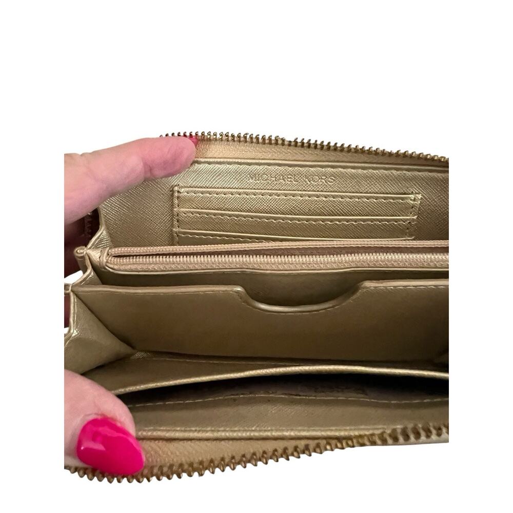 Michael Kors Jet Set Travel Continental Wristlet Wallet Gold - Picture 7 of 14